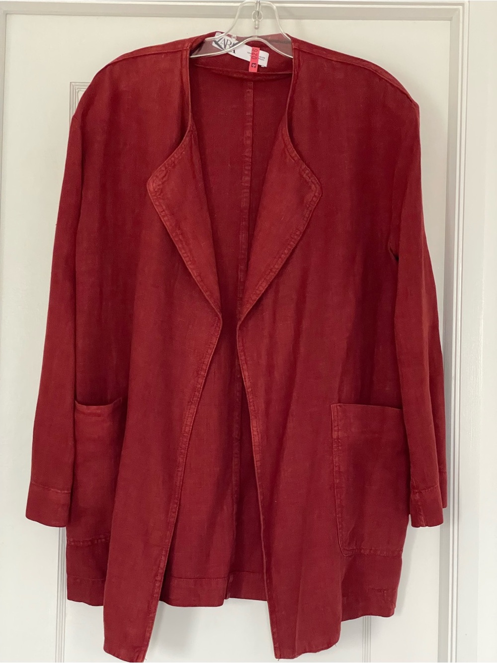 Zara 100% Linen Oversized Open-Front Women's Jacket in Deep Red